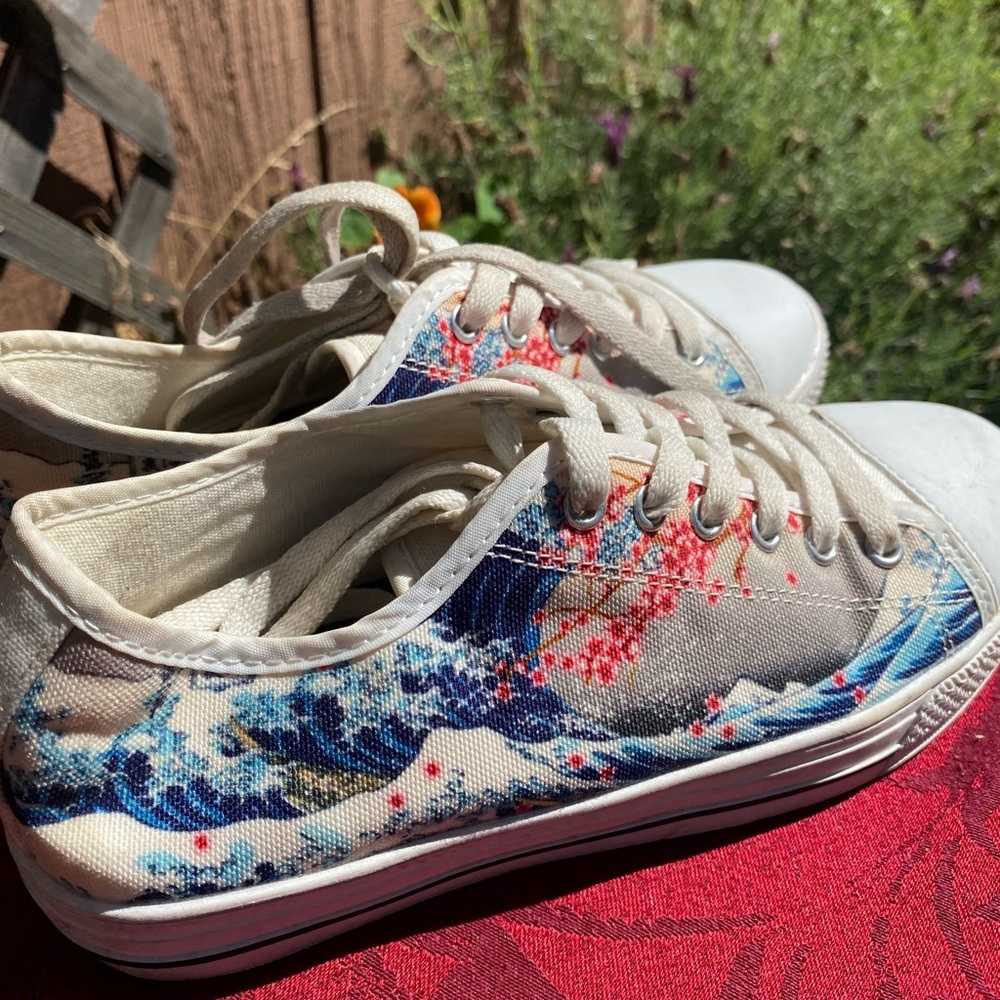 One of a kind fine art sneakers wave painting on shoes